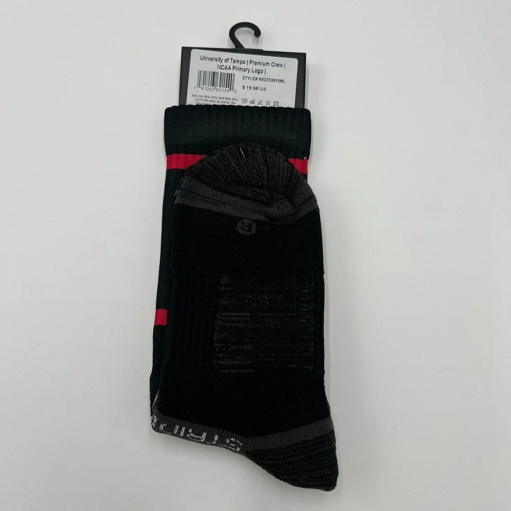 Strideline University of Tampa‎ Spartans NCAA Premium Crew Socks Black Red New